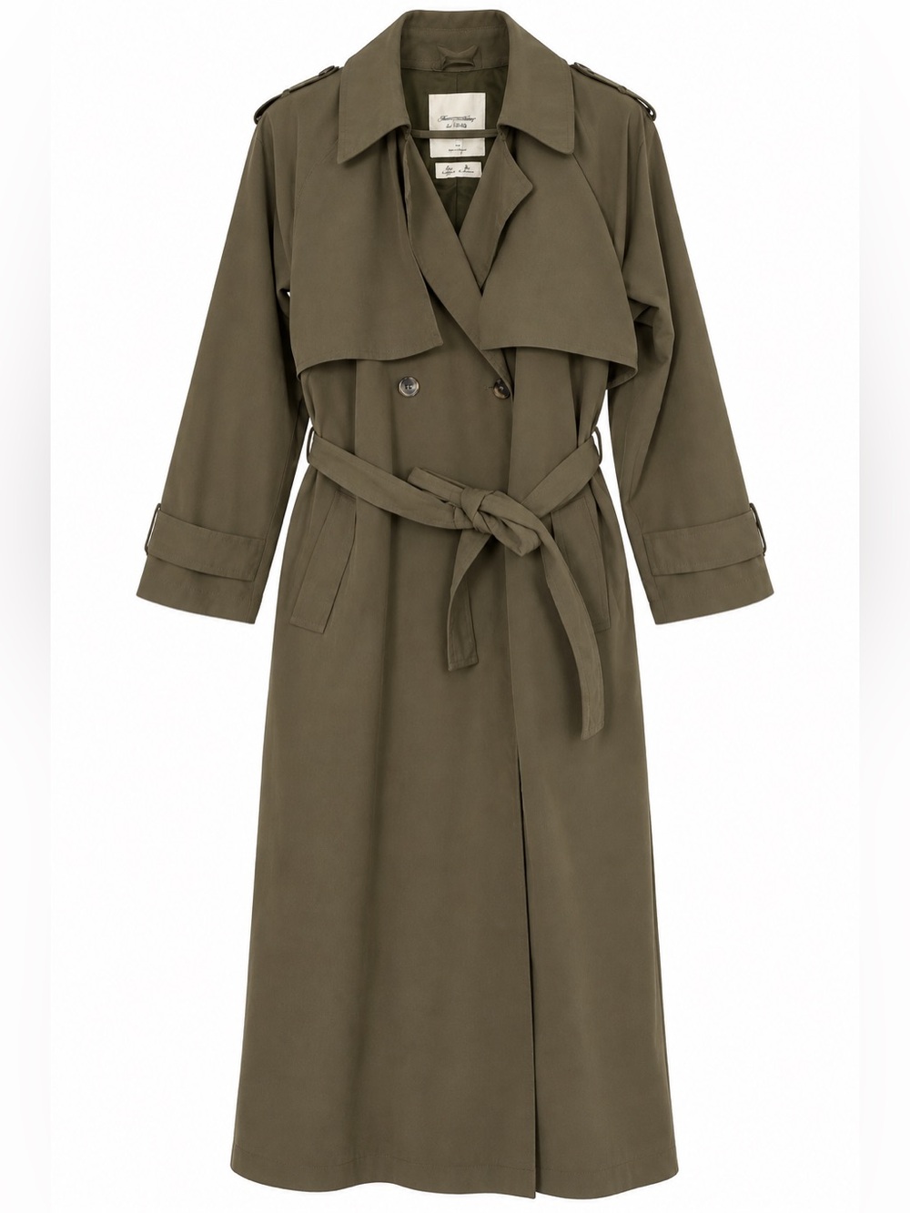Abercrombie & Fitch Double Breasted Trench Coat Olive Green Size M